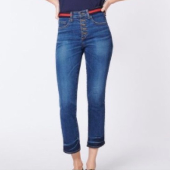 Veronica Beard Denim - Veronica Beard Ankle Carolyn 10” Baby Bootcut Red Blue Elastic Waist Trim 26